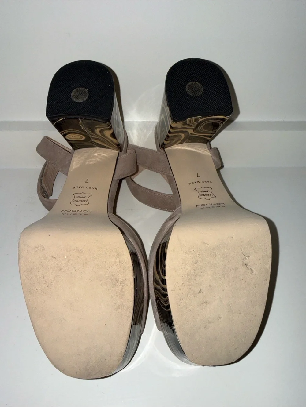 Sacha London PAOLA Taupe Suede Geode Platform Sandals Heels / EUC/ Size 7 $55